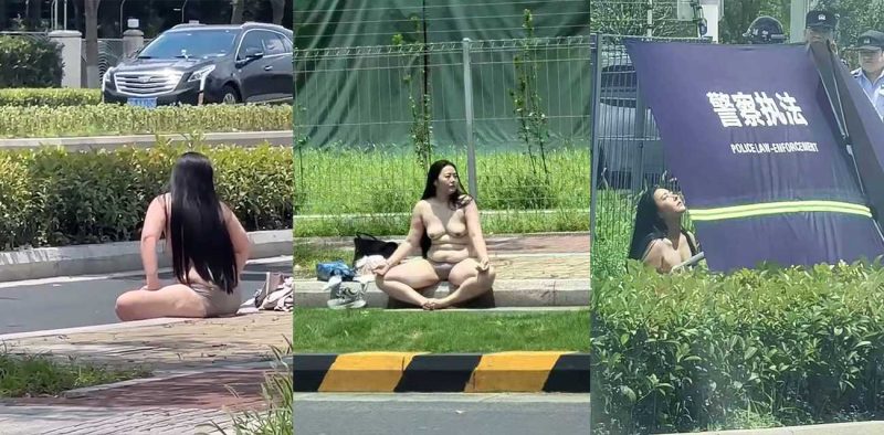 苏州金鸡湖大道惊现裸女打坐 颜值在线身材微胖 嘴里念念有词疑似受刺激 路人看呆手机拍不停！-51吃瓜网