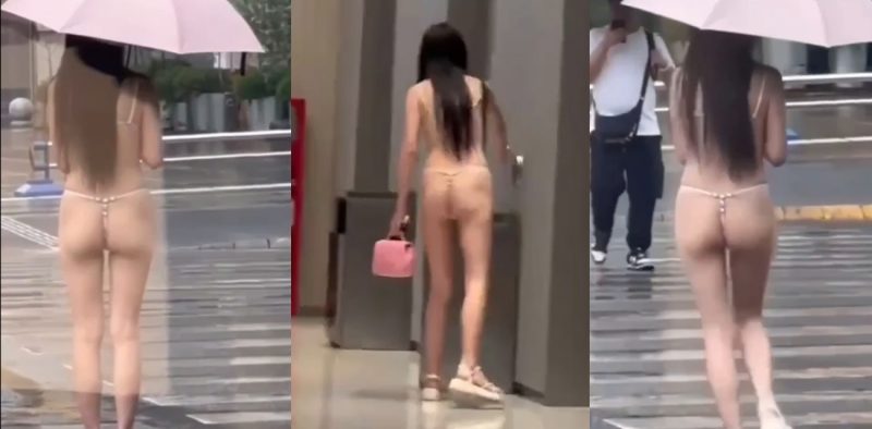 成都万象城小仙女又杀回来了！主人最新任务 雨中撑伞漫步大秀长腿 珍珠丁字裤战袍再现成都街头！-51吃瓜网