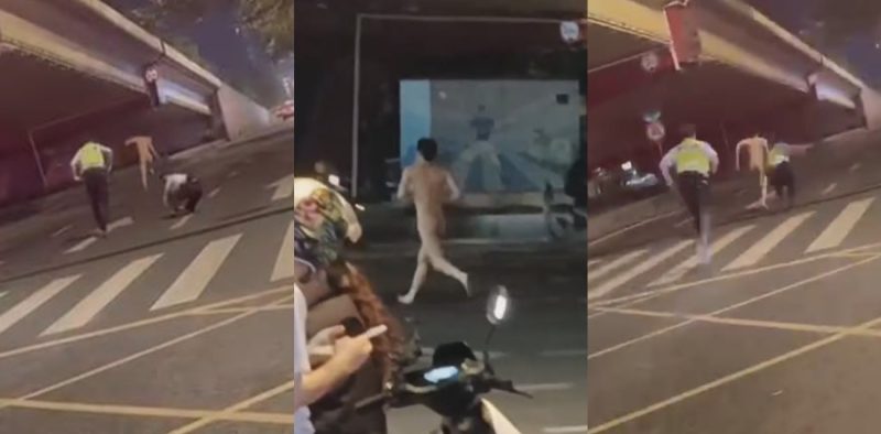 男子深夜全裸大街狂奔 与帽子叔叔上演猫抓老鼠戏码 一个闪身直接让帽子叔叔摔地上 这是哪位瓜友身手如此了得？-51吃瓜网