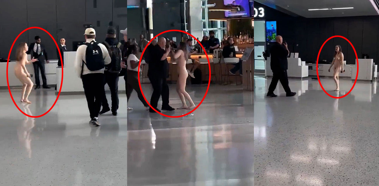 美国得克萨斯州机场 女子全裸脱光衣服大闹机场 自称是维也纳女神 疯狂咬人打砸 还用铅笔刺伤了两人 - 51吃瓜网-51吃瓜网