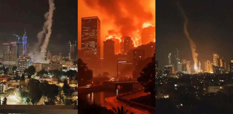 伊朗导弹雨点般袭向特拉维夫 夜空中火光冲天宛如末日 双方冲突升级 这次看来是玩真的了！-51吃瓜网
