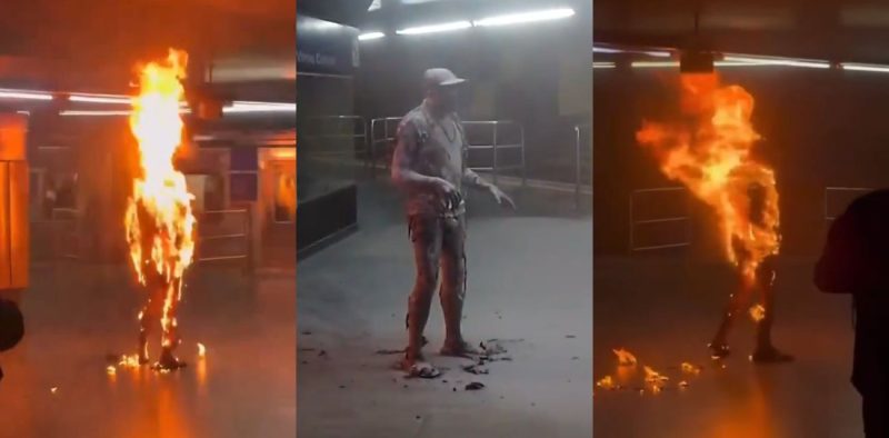 巴西圣保罗地铁站 再现惊魂自焚事件 被众人合力扑灭后 模样如同僵尸般瘆人！-51吃瓜网