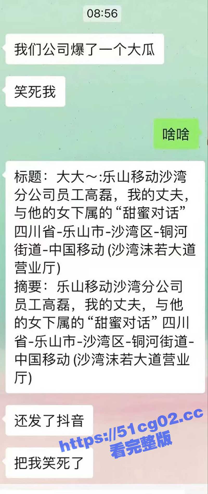 “我不骚都要被强奸 更别说骚” 乐山移动 高磊出轨女下属宋美琴 聊天记录不堪入目 小骚逼一摸就喷尿! - 51吃瓜网-51吃瓜网